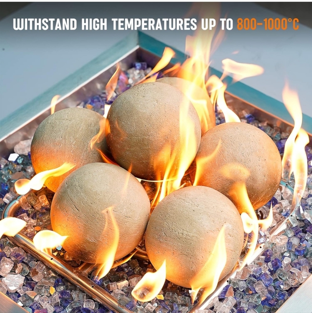 Stanbroil Ceramic Balls - 5” Round Fire Stones for Fire Pit Fire Bowl Fireplace